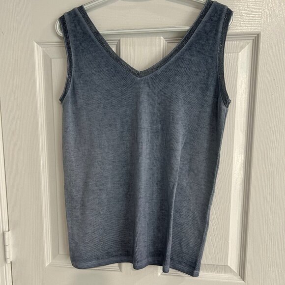 Women's Knit V Style Tank Top in Light Denim and Sparkle Design- Size M - Picture 2 of 3